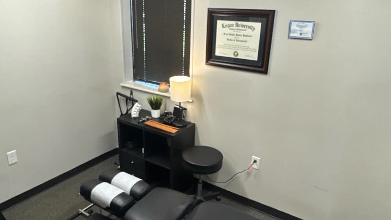 Chiropractic treatment room with an adjustment table at Advanced Wellness Chiropractic